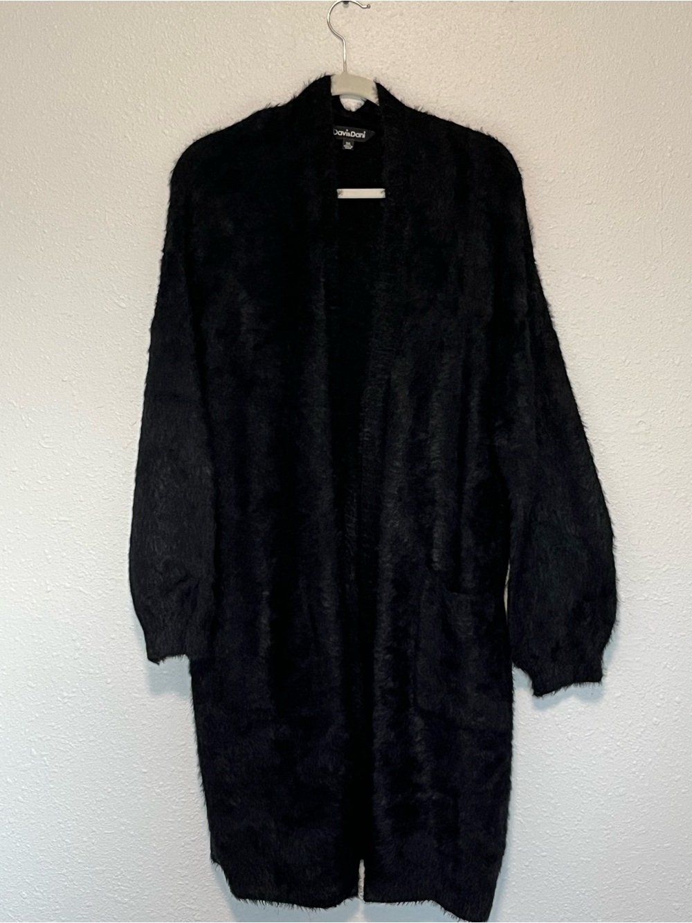 Davi & Dani Black Fuzzy Knit Long Cardigan Women’s 3XL